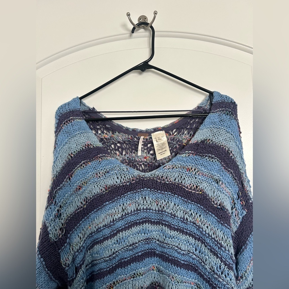 Free People Lake Life Pullover Sweater Bottled Blue Combo size small Chunky Knit - Picture 6 of 13